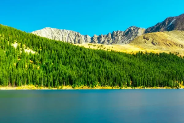 Mountain view along the river in Denver, Colorado