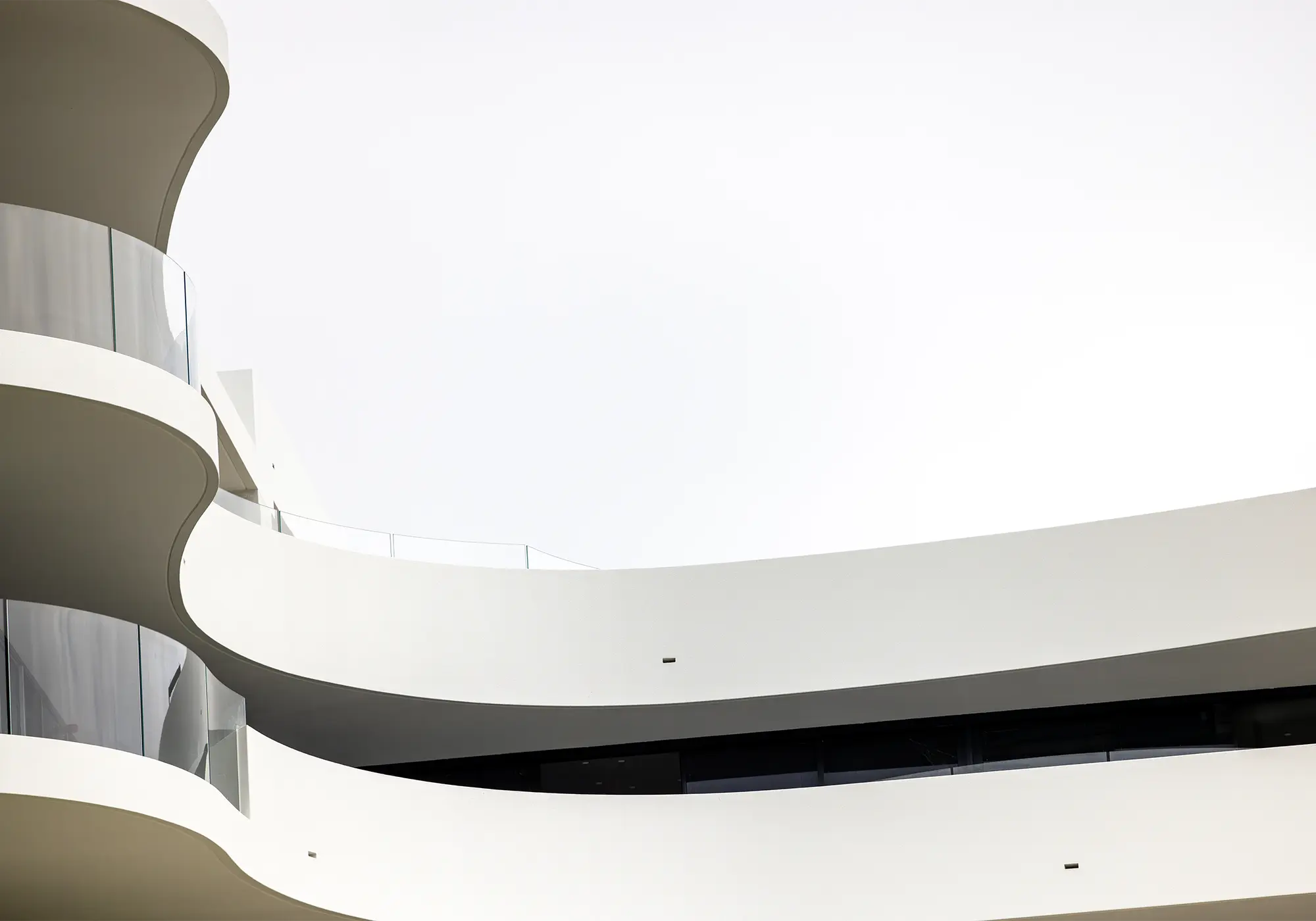 View of curved building balconies