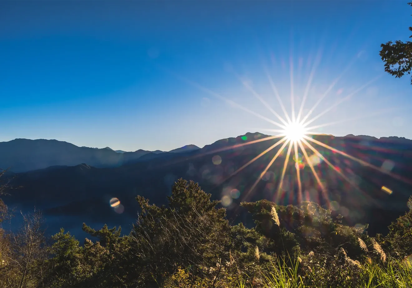 Mountain view with the sun just peaking over