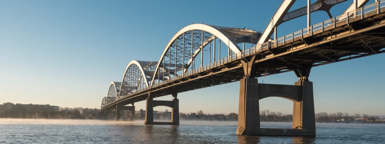 Davenport, Iowa bridge across a river.