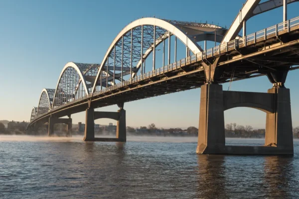 Davenport, Iowa bridge across a river.