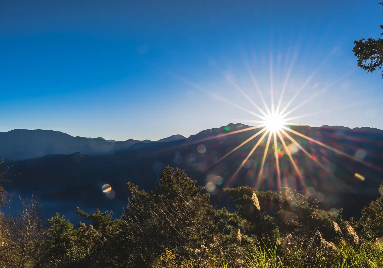 Mountain view with the sun just peaking over